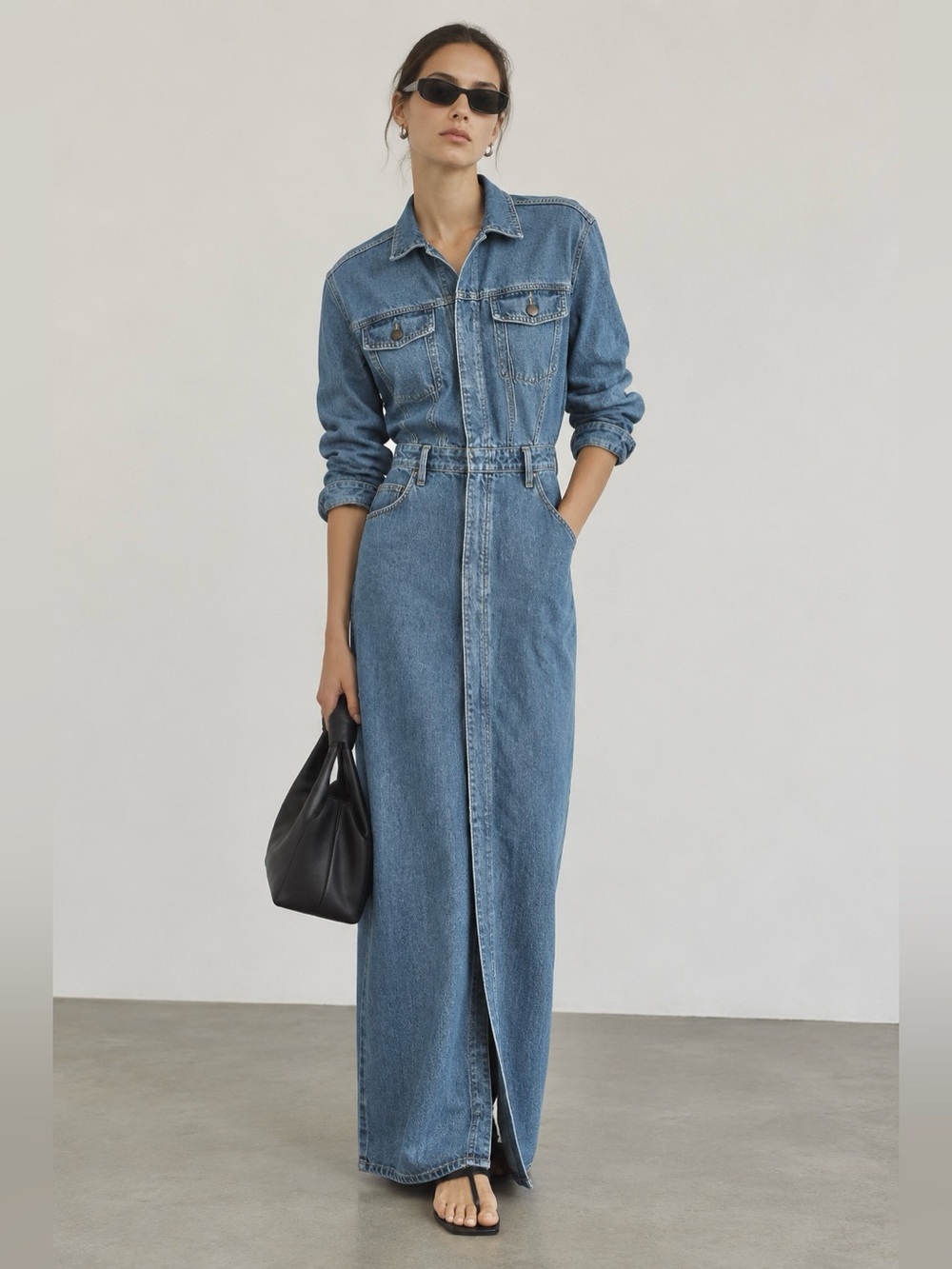 NWT Denim Bodycon Maxi Minimalist Shirt Dress